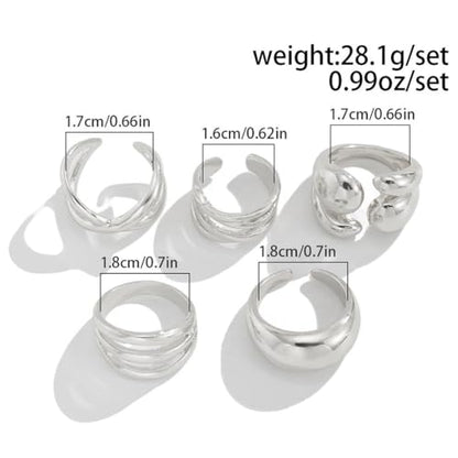 Gold Plated Geometric Chunky Water Drop Ring Set for Women,Open Adjustable Twisted Stacked Knuckle Finger Ring Set Punk Party Jewelry Accessories Gift - color: Silver