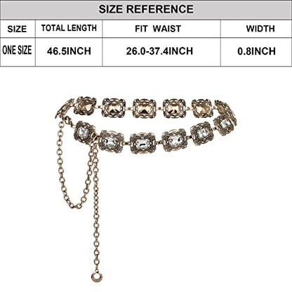 ILuvatar Green Glass Diamond Chain Belt - Metal Women's Western Style Dress Belt - color: Golden-u3