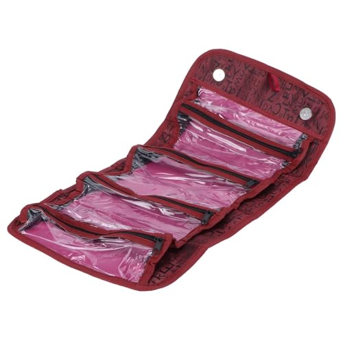 2PCS Roll up Makeup Bag, 4 in 1 Cosmetic Bag Foldable Makeup Bag Clear Makeup Organizer Bag Hanging Toiletry Bag for Women Men (Red) - color: Red
