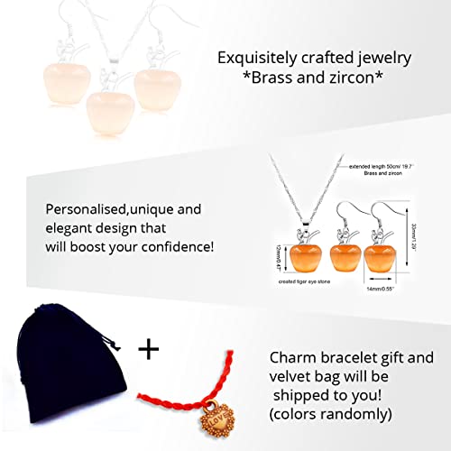 Uloveido Apple Necklace and Earrings Set for Women Cute Apple Jewelry Set for Teacher Mom YL007 - color: Orange