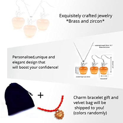 Uloveido Apple Necklace and Earrings Set for Women Cute Apple Jewelry Set for Teacher Mom YL007 - color: Orange