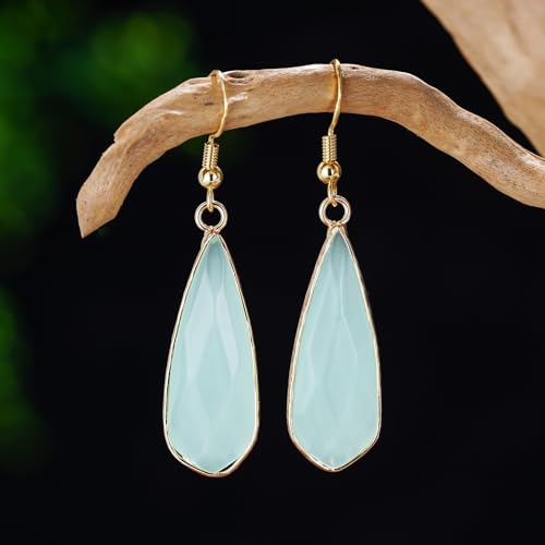 Boho Multiple Style Natural Stone Earrings for Women Unique Healing Gemstone Energy Hypoallergenic Lightweight Dangle Drop Earrings Multiple Styles Earrings Jewelry for Birthday Party Gift - style: Green Agate