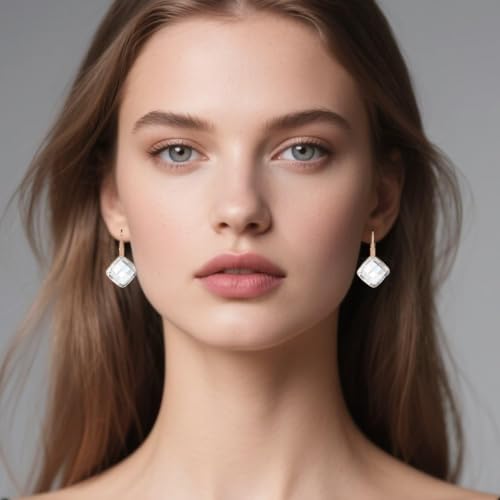 Austrian Crystal Square Leverback Drop Earrings for Women | Classic Square-Cut Crystal,14K Gold-Plated,Leverback for Easy Secure Wear,Gift Box Included,For Day and Evening Events - color: Clear White