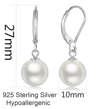 Pearl Earrings for Women Pearl Leverback Earrings 925 Sterling Silver - color: D1-silver-10mm pearl