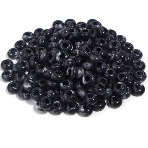 150PCS 14x8mm Black Acrylic European Large Hole Rondelle Spacer Beads with Storage Box, Loose Beads for Bracelet Necklace Earring Hair DIY Jewelry Making - color: Black