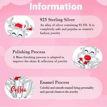 925 Sterling Silver Charms fits Bracelets and Necklace Pendant Bead Charms Jewelry Gift for Women Family Friends - style: Christmas Deer Charm