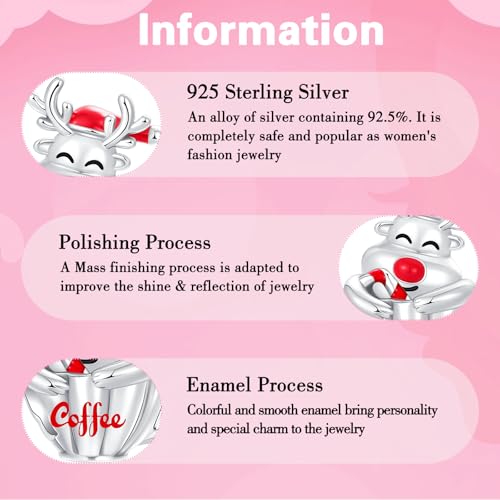 925 Sterling Silver Charms fits Bracelets and Necklace Pendant Bead Charms Jewelry Gift for Women Family Friends - style: Christmas Deer Charm