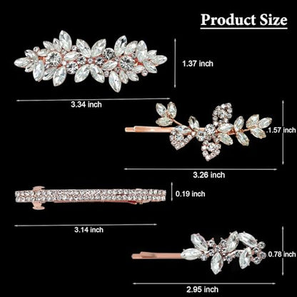 4 Pieces Rhinestone Hair Clips Leaf Wedding Hair Pins Crystal Bobby Pins Bridal Hairpin Barrette for Brides Bridesmaids Flower Girls (Rose Gold) - color: Rose Gold