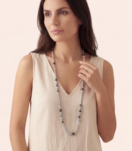 Long Beaded Necklaces for Women Pearl Stone Bead Strand - Layered Sweater Chain Elegant Mother's Day Jewelry Gifts - color: Grey