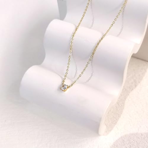 Luxval Diamond Pendant Gold Necklace for Women，Dainty 18k Gold Plated Choker Necklaces Simple Gold Jewelry Gifts for Women - color: Gold-Round CZ