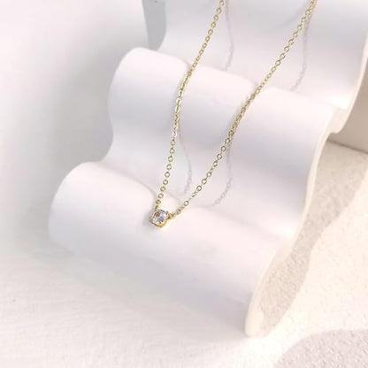 Luxval Diamond Pendant Gold Necklace for Women，Dainty 18k Gold Plated Choker Necklaces Simple Gold Jewelry Gifts for Women - color: Gold-Round CZ