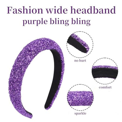 Purple Padded Headband Wide,Fashion Diamond Hairband | Headbands for Women,Dressy,Handmade,Glitter,Trendy Styles,Sparkly,Fancy,Comfort,Prom,Party,Head Accessories