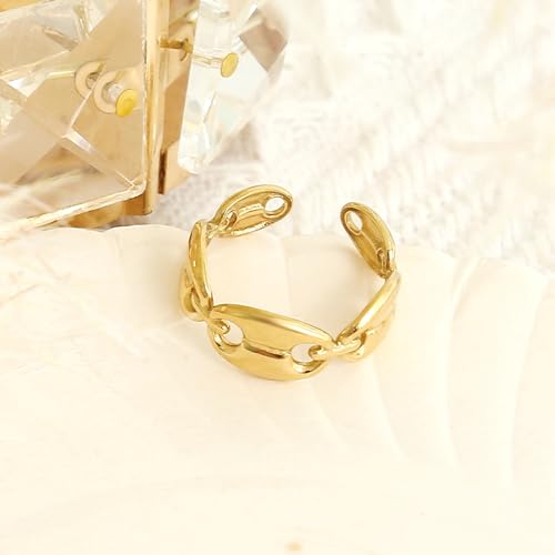Made by Nami Stainless Steel Gold Adjustable Rings for Women Stackable Chunky Gold Rings for Women - color: Beans