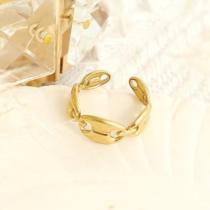 Made by Nami Stainless Steel Gold Adjustable Rings for Women Stackable Chunky Gold Rings for Women - color: Beans