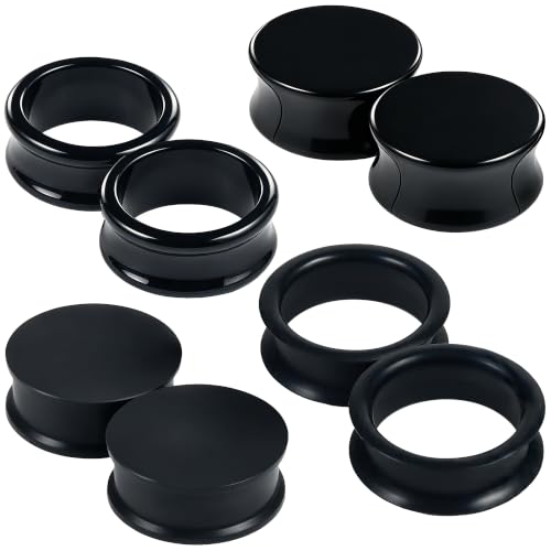 6G-25mm Acrylic and Silicone Black Gauges Tunnels Plugs for Ears Double Flare Gauge Stretching Kit Ear Expander Piercing Jewelry for Women Men - color: 4G=5mm