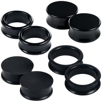 6G-25mm Acrylic and Silicone Black Gauges Tunnels Plugs for Ears Double Flare Gauge Stretching Kit Ear Expander Piercing Jewelry for Women Men - color: 22mm = 7/8 inch = 0.87 inch