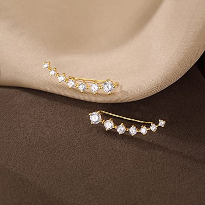 Reffeer Solid 925 Sterling Silver 7 Crystals Cuff Earrings Climber for Women Crawler Earrings Wraps - color: B-Yellow