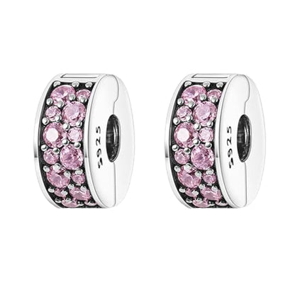 Annmors S925 Clip Spacer Safety Chain Stopper Charms for Pandora, Gift Mom Daughter Friend Sister Wife Grandma Girlfriend Fmaily On Christmas Mothers Valentines Halloween Graduation - color: B04-2pcs Pink Pavé Clip Charms