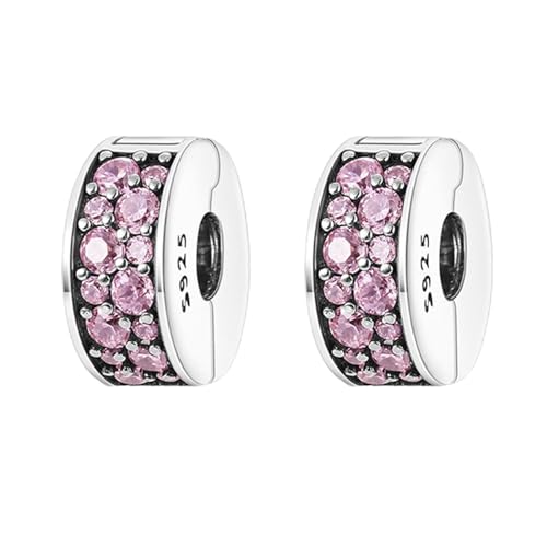 Annmors S925 Clip Spacer Safety Chain Stopper Charms for Pandora, Gift Mom Daughter Friend Sister Wife Grandma Girlfriend Fmaily On Christmas Mothers Valentines Halloween Graduation - color: B04-2pcs Pink Pavé Clip Charms