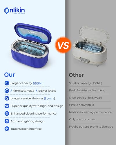 45KHz Ultrasonic Jewelry Cleaner, 5 Timer & 3 Power Modes, 35W Retainer Cleaner for Jewelry, Eyeglasses, Rings, Watch Strap, Dentures - Quiet <38dB, 20oz, 304 Stainless Steel (Sapphire blue) - color: Sapphire blue