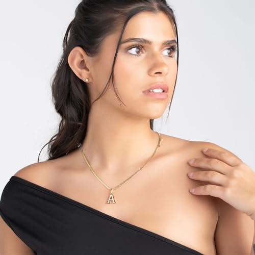 Barzel 18K Gold Plated Initial Necklace with Diamond Cut Initial, Waterproof, High Polish Finish, Made in Brazil - style: N
