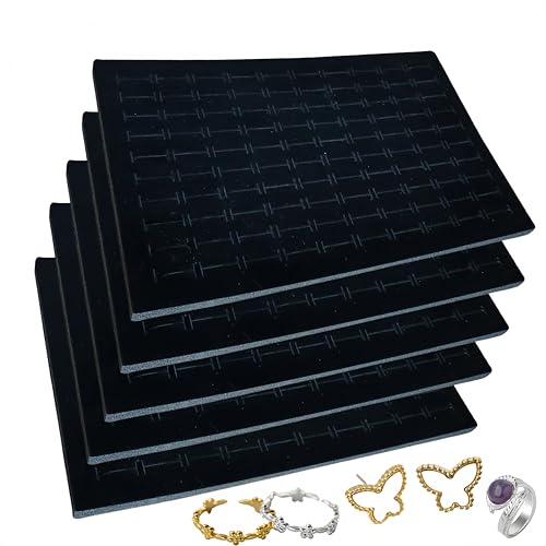 5Pack Black Velvet Ring Organizer Foams Earring Storage Box，100 Slot Foam Insert Stud Earring Holder (11 x 7 x 0.5 In) ，Earring Jewelry Ring Inserts Display Pad Jewelry Display Retail Showcase Box