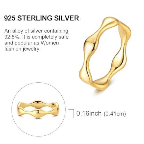 Hapour 925 Sterling Silver Ring for Women, Simple Statement Eternity Rings Modern Geometric Everyday Unique Wedding Band Stackable Rings 6-9 - color: Gold
