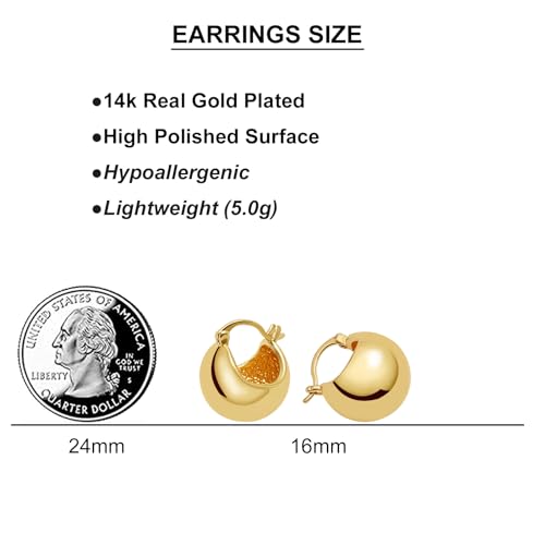 Small Chunky Gold Hoop Earrings For Women, 14k Gold Thick statement huggie hoop earrings Trendy Hoop Earrings Set Hypoallergenic Fashion Earrings - color: Ball-Gold