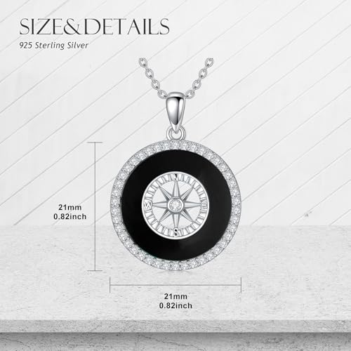 AOBOCO 2026 Graduation Gifts 925 Sterling Silver Compass Pendant Necklace High School College Graduation Jewelry Gifts for Women Daughter - style: C-Black Onyx