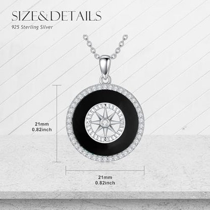AOBOCO 2026 Graduation Gifts 925 Sterling Silver Compass Pendant Necklace High School College Graduation Jewelry Gifts for Women Daughter - style: C-Black Onyx