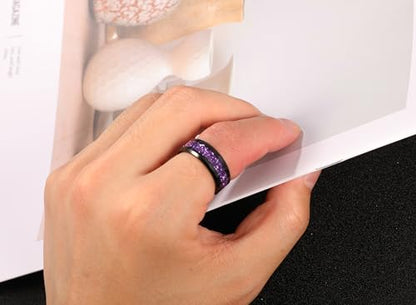 NUNCAD Black Tungsten Ring, Men's Wedding Rings with Blue/Amethyst/Galaxy Opal Ring 4mm 8mm Engagement Promise Ring Comfort Fit Size 5-12 - color: Amethyst & 8mm