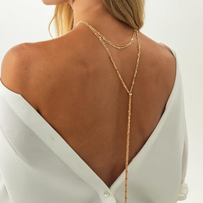 Frodete Gold Lariat Necklace for Women Long Gold Drop Necklace with Clear Beads Adjustable Y Necklace for Dresses Party Vacation - color: D2:gold long necklace