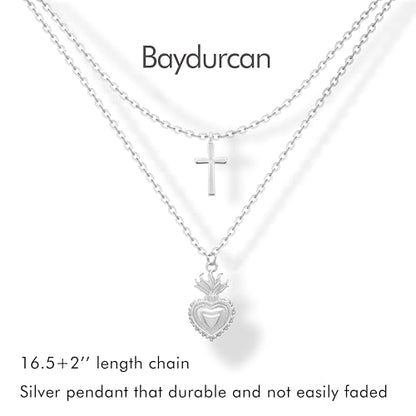 Baydurcan Dainty Silver Necklace for Women Ankh Horse Celtic Necklace Gifts | Dainty charm gifts for friends sister mother, birthday, christmas, graduation gifts. Ready to give with card & envelope. - style: Sacred Heart