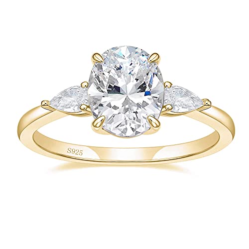 EAMTI 3CT Engagement Rings 3-Stone Oval Cut Cubic Zirconia CZ Wedding Promise Rings for Her Wedding Bands for Women Size 3-13 - color: Sterling Silver-GOLD