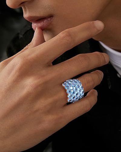 925 Sterling Silver Pave Birthstone Chunky Statement Rings for Women Men | 14K Gold Plated/Silver Large Dome Ring Birthday Cocktail Jewelry,Size 6 to 10(with Gift Box) - color: 12-Created Blue Spinel-Dec.