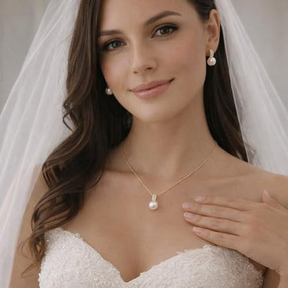 Wedding Jewelry Sets for Brides Bridesmaid Pearl Jewelry Set Fancy Gold Flower Necklace and Earrings Simple Pearl Necklace for Women Bridal Earrings Wedding Accessories Essentials Gifts - color: A4:2pcs-pearl jewelry set