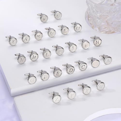 Initial Letter A-Z Cufflinks for Men Silver/Gold/Black Cufflinks 26 Alphabet Letter Copper Cufflinks for Formal Occasions Gifts Anniversary Business Wedding for Bridegroom Groomsmen - size: Silver, style: Initial: S