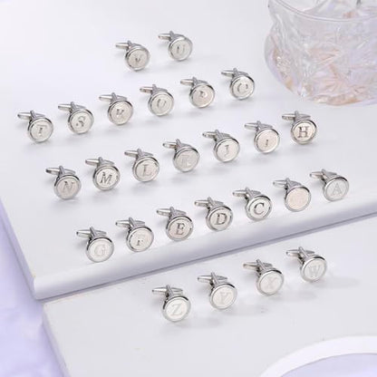 Initial Letter A-Z Cufflinks for Men Silver/Gold/Black Cufflinks 26 Alphabet Letter Copper Cufflinks for Formal Occasions Gifts Anniversary Business Wedding for Bridegroom Groomsmen - size: Silver, style: Initial: B
