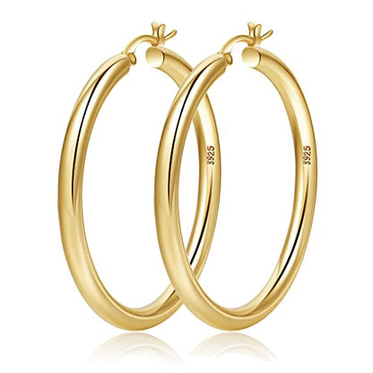 4mm Thick Gold Chunky Earrings Steling Silver Post Hoops Earrings For Women Hollow Tube Hoops Earrings Thick Gold Hoop Earrings Hypoallergenic Lightweight Gold Hoop Large Earrings 20/30/40/50/60MM - color: Gold,40mm