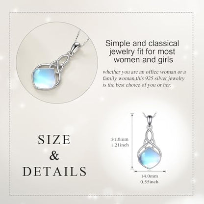 YAFEINI Irish Celtic Pendant Necklace Sterling Silver Natural Stone Teardrop Necklace Jewelry Gifts For Women Girls - color: Moonstone necklace