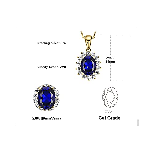 JewelryPalace Princess Diana Kate Middleton Natural Amethyst Citrine Garnet Peridot Topaz Created Ruby Sapphire Simulated Emerald Pendant Necklace for Women, 925 Sterling Silver Gemstone Jewelry Set - color: B-Yellow Gold Plated-sapphire