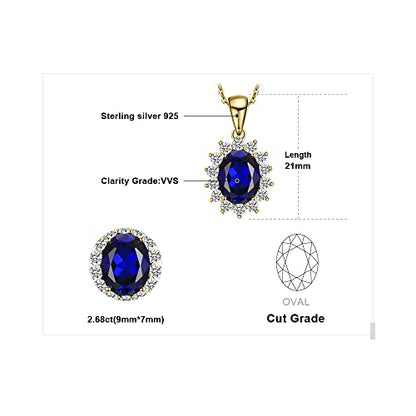 JewelryPalace Princess Diana Kate Middleton Natural Amethyst Citrine Garnet Peridot Topaz Created Ruby Sapphire Simulated Emerald Pendant Necklace for Women, 925 Sterling Silver Gemstone Jewelry Set - color: B-Yellow Gold Plated-sapphire