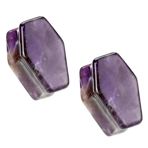 Pierced Owl Coffin Shaped Amethyst Stone Double Flared Plugs, Sold as a Pair - style: 16mm (5/8")