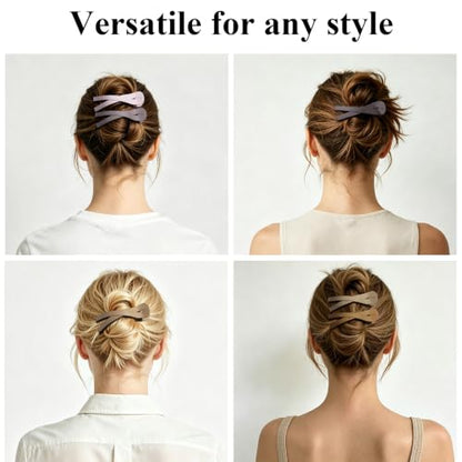 Large Flat Hair Clips for Women, French Flat Claw Clips for Medium Thick Hair | Strong Hold Hair Clips for Styling, Driving, Daily Wear | Pink, Blue Grey, Brown, Khaki - 4Pcs - color: Pink, Blue, Brown, Khaki