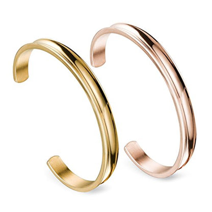 Zuo Bao Stainless Steel Bracelet Grooved Cuff Bangle for Women - color: Gold+Rose Gold