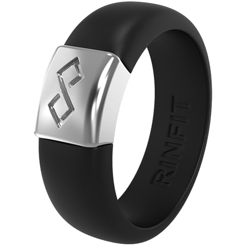 Rinfit Silicone Rings for Women 6mm Wide & Men 7mm Wide, 2mm Thick - Silicone Wedding Bands- Infinity Ring with Metal Plate - Patented Design - color: Pack H: Black / Silver, size: Size 8, style: Women