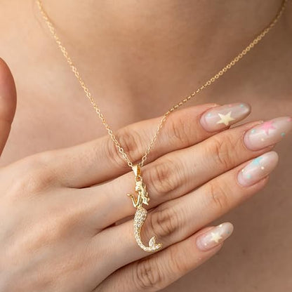 Baydurcan Dainty Gold Necklace for Women Ankh Mom Jesus Sun Star Necklace | 14K Gold Plated Pendant Necklaces Gifts for Friends Sister Mother, Birthday, Christmas, Graduation, Inspirational Gifts - style: Mermaid