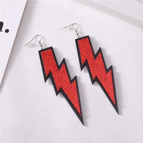 ONLYJUMP Acrylic Exaggerated Lightning Earrings Statement Punk Retro Geometric Delicate Neon Personalized Earrings Accessory Jewelry for Women - color: Glitter Red