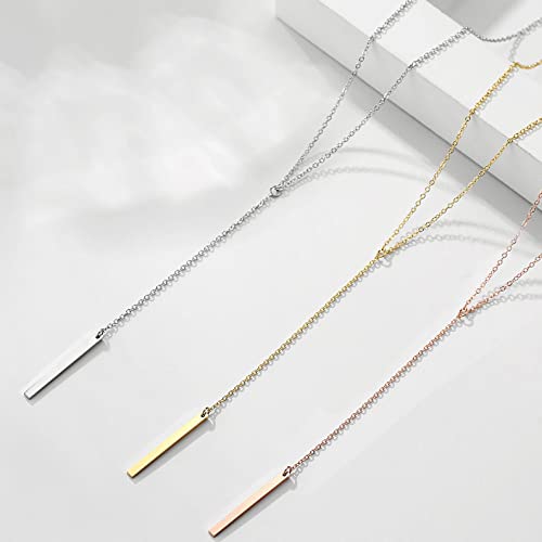 Dainty Gold Necklace for Women, Cute Long Necklace 14K Gold Plated CZ Lips Bead Y Shaped Lariat Necklace Simple Gold Choker Necklace Aesthetic Drop Necklace Trendy Gold Jewelry for Women - color: Gold-Bar Lariat Necklace