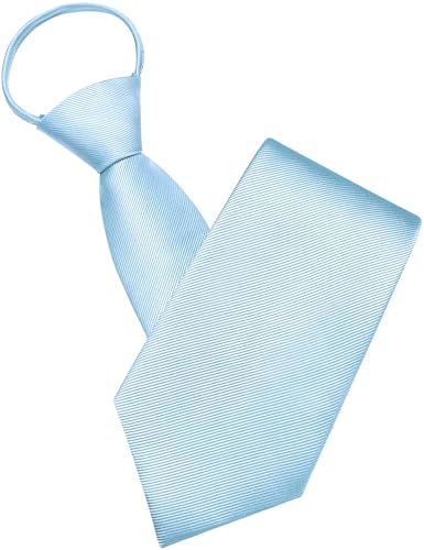 GUSLESON 3.15"（8cm） Mens Pre-tied Adjustable Zipper Tie Solid Necktie for Business and Wedding - color: Baby Blue
